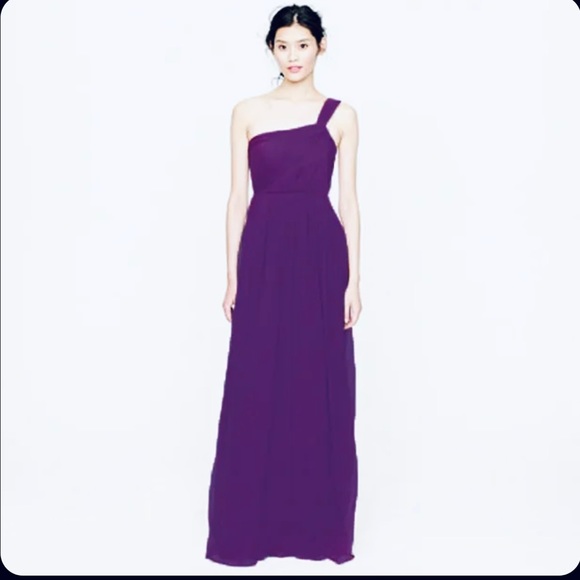 J. Crew One Shoulder Long Gown Plum Silk Dress - Picture 5 of 8
